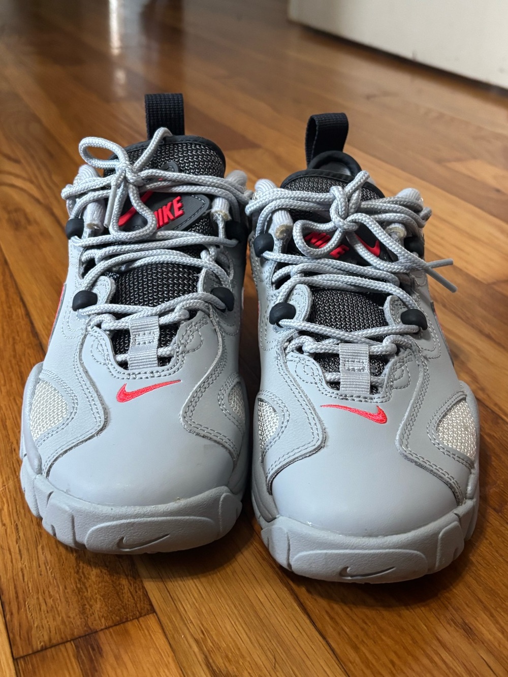 Nike Kids Light Gray Sneakers with Pink Swoosh